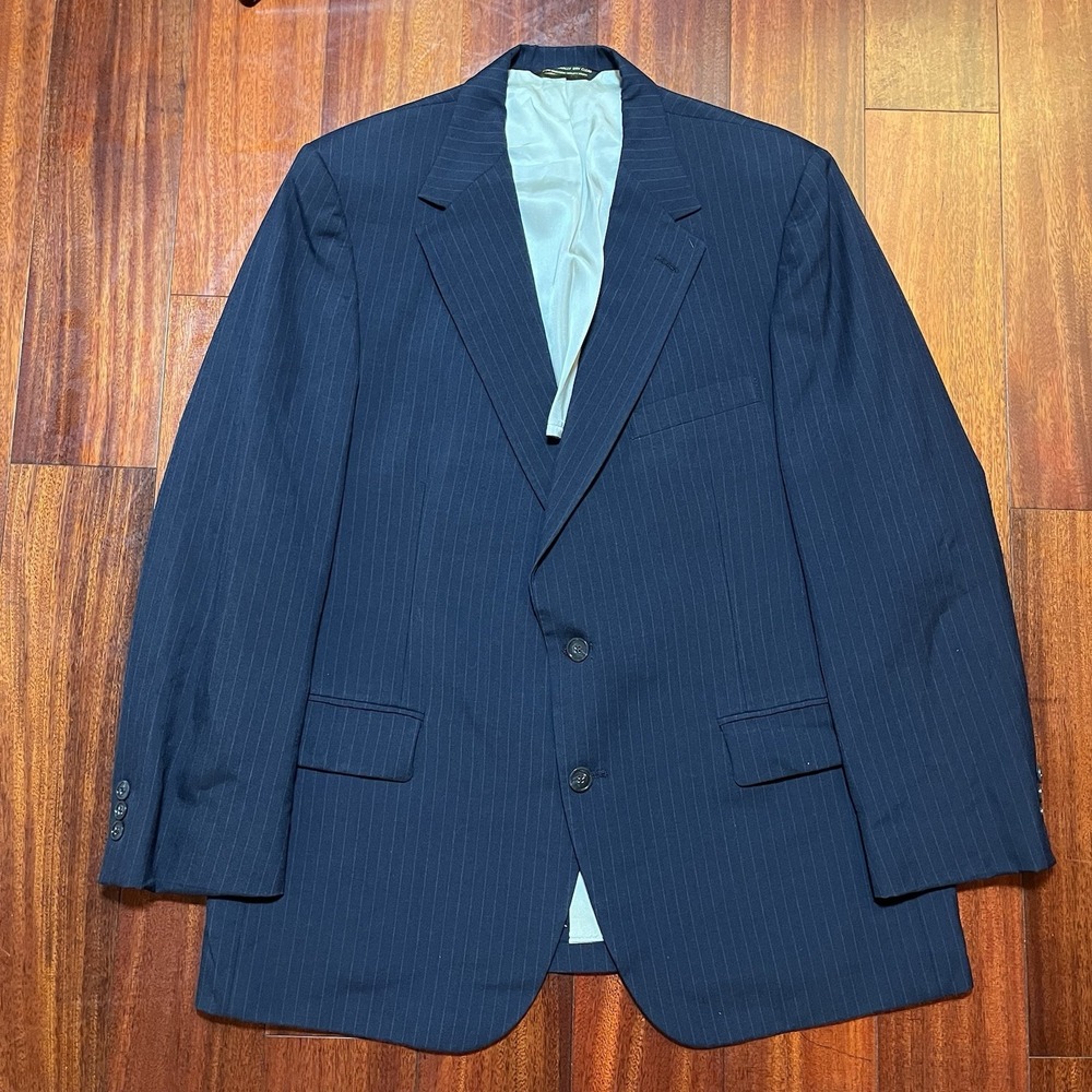 Vintage Johnny Carson Blazer Mens 42R Suit Blue Pinstriped Preppy 70s 80s USA *